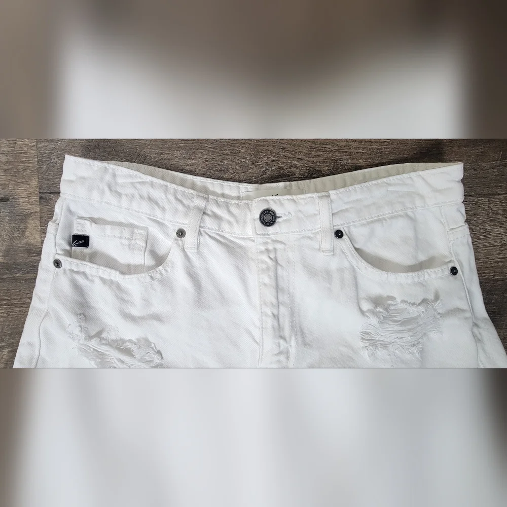 KanCan Tanner Distressed Mini Jean Shorts Women's M White 100% Cotton Cuff Leg - Picture 3 of 11